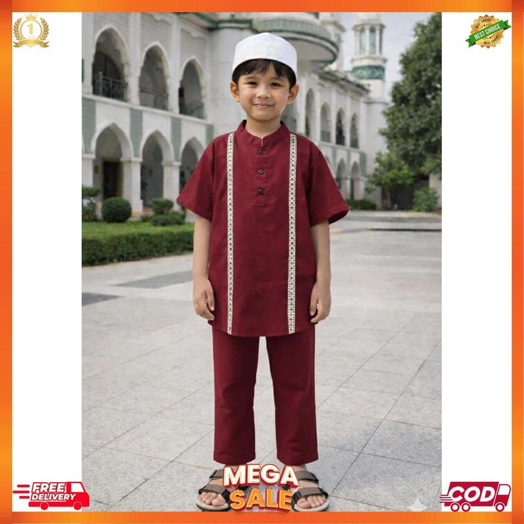 Fahsion Muslim/ Setelan Pakaian Muslim Anak Laki Laki Usia 1-10 Tahun/ Setelan Baju Koko Batik List 