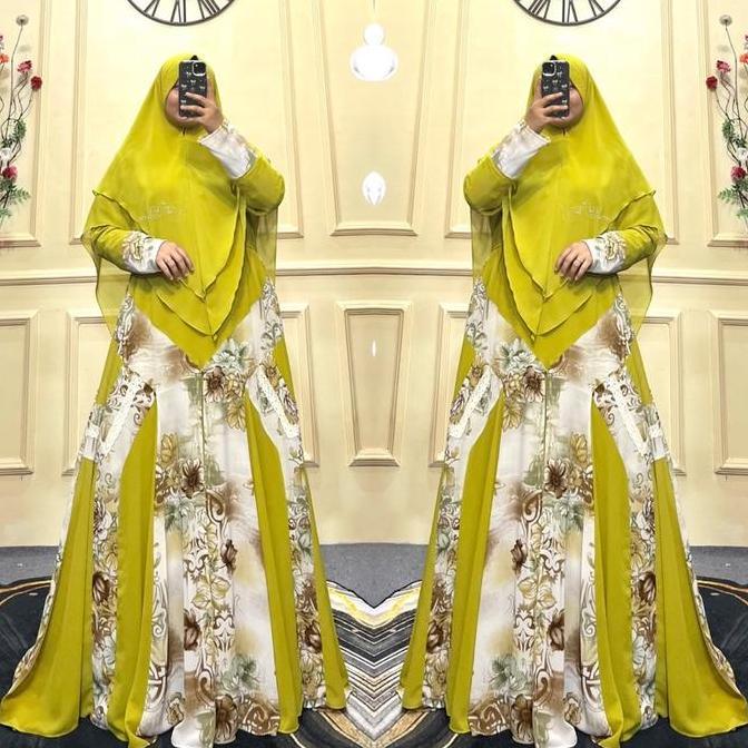 Premium Gamis Set Hijab Ceruty Babydoll Printing