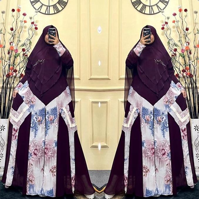 Tahan Lama  Gamis Set Hijab Ceruty Babydoll Printing
