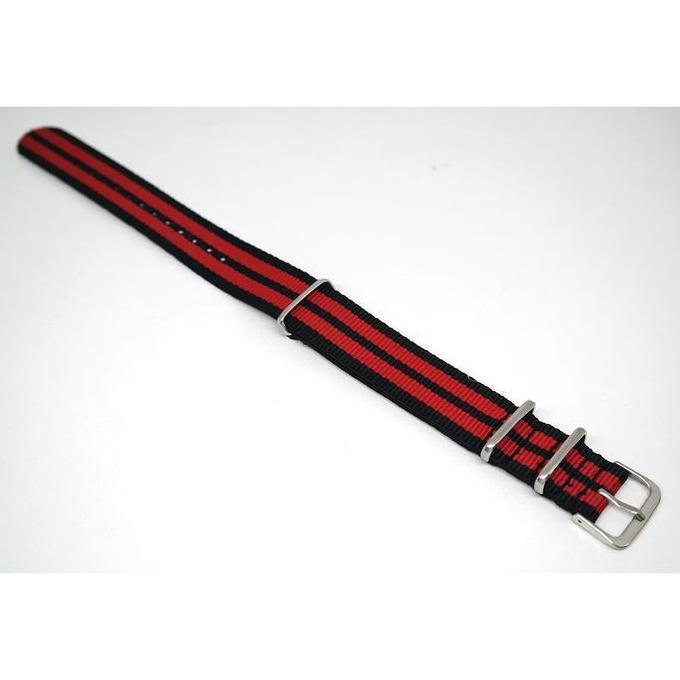 Tali Jam Tangan - Nato Nylon Strap - 22mm Black Red 5 stripes