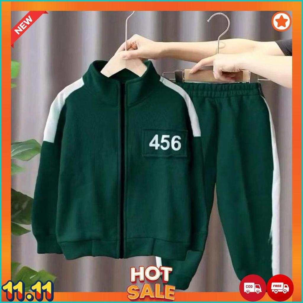 Setelan Jacket Anak Laki Laki Dan Perempuan Motif Squid Game Usia 1-10 Tahun Terbaru/ Set Pakaian An
