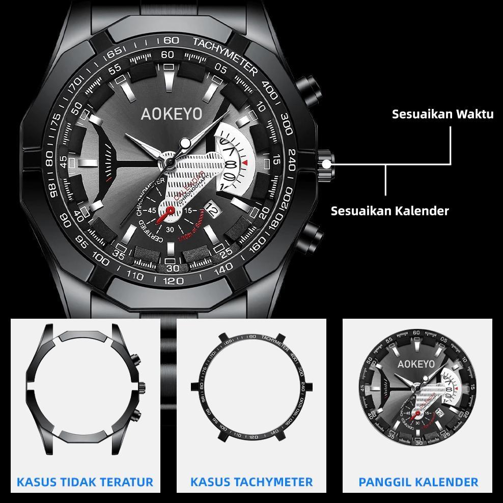 DISKON AOKEYO S001 JAM TANGAN PRIA ANTI AIR ORIGINAL LUXURY STAINLESS STEEL JAM TANGAN COWOK FREE BO