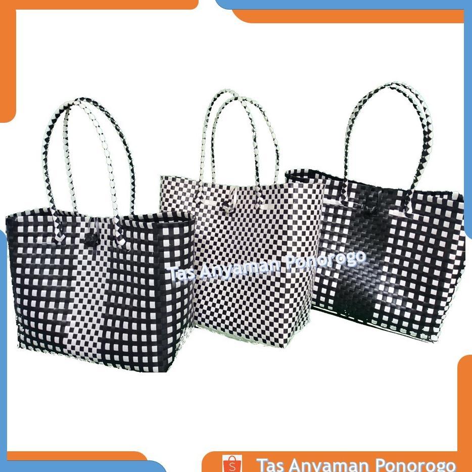 Readyy Tas Anyaman Plastik untuk Hajatan Jumbo Besar Premium Monochrome Hampers Juragantasanyaman