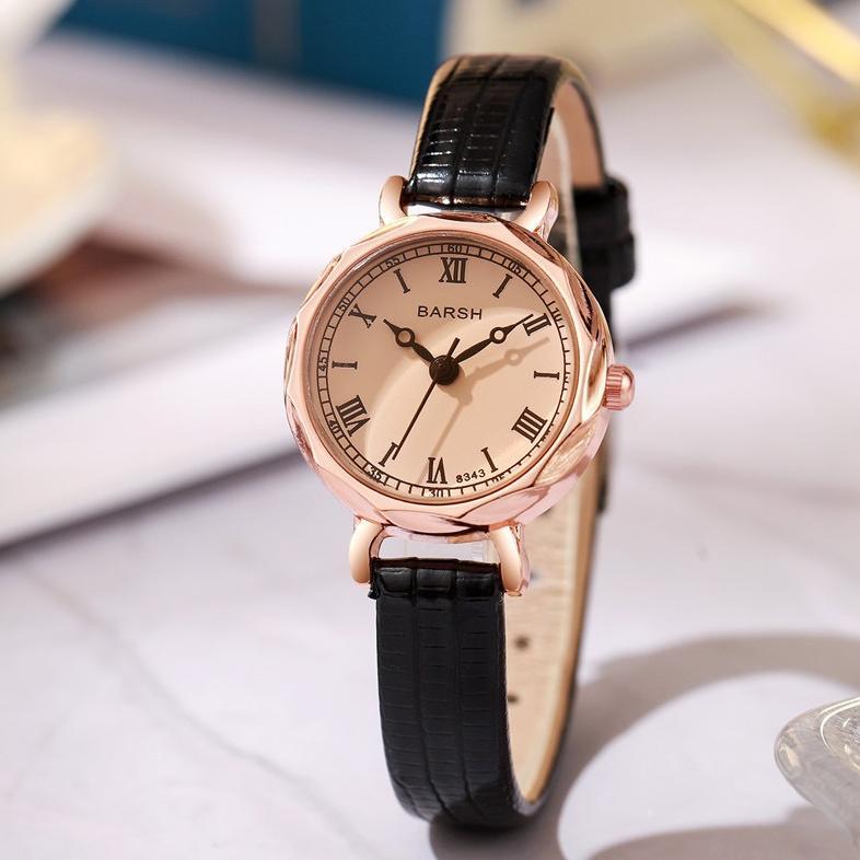 RECOMMENDED Jam Tangan Wanita Fashion Tali Kulit Analog Kecil Gaya Korea Barsh Kaca Mewah