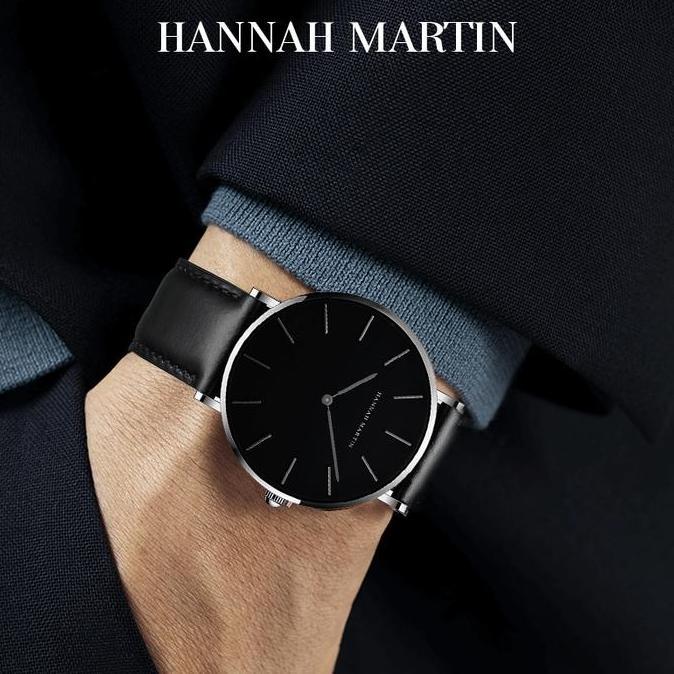 Hannah Martin  Jam Tangan  100% ori Kuarsa Klasik Mode Tali Kulit Jam Tangan Pria+Jam Tangan Wantia 