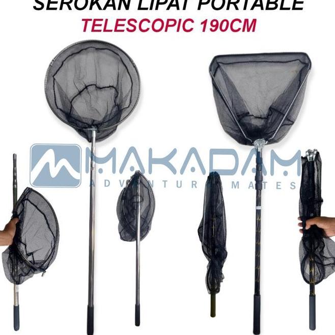 Serokan Jaring Ikan Lipat Teleskopik Portable Mancing Besar