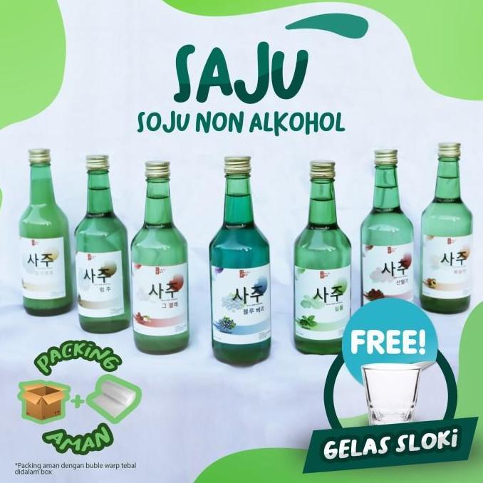 SAJU - SOJU NON ALKOHOL VARIAN RASA HALAL 100% | FREE GELAS SLOKI