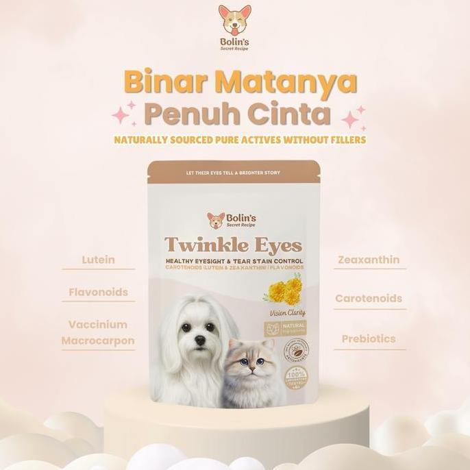 NEW Bolin's Secret Recipe - TWINKLE EYES 50gr - Suplemen Mata Anjing Kucing Lutein Zeaxanthin untuk 