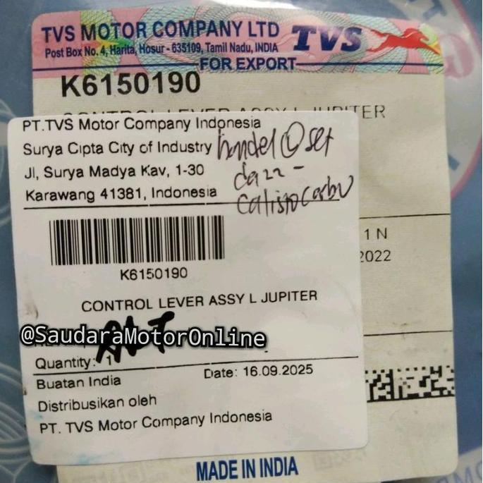 Promo Handel Rem Kiri Set TVS Dazz - Callisto 110 Karburator (K6150190) Original Diskon