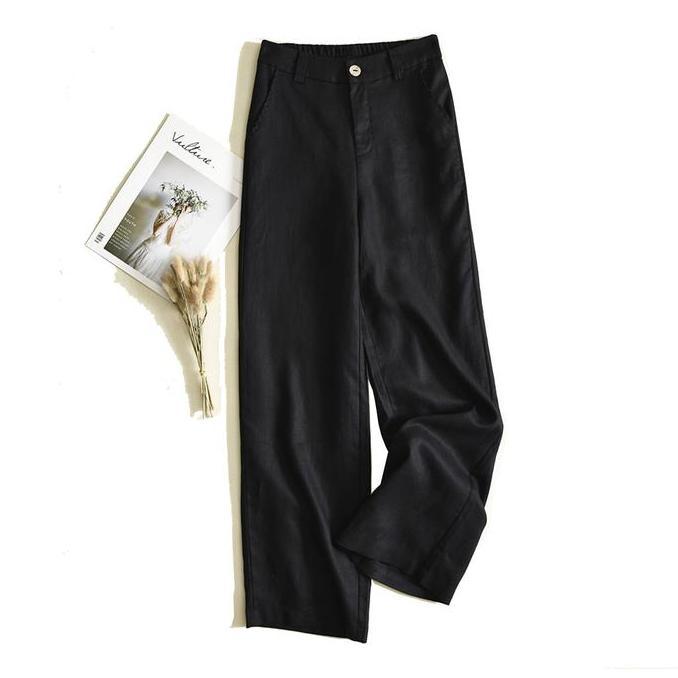 Saless Celana Premium Katun Linen Kulot Highwaist Celana Hitam Wanita Celana Basic Kain Panjang