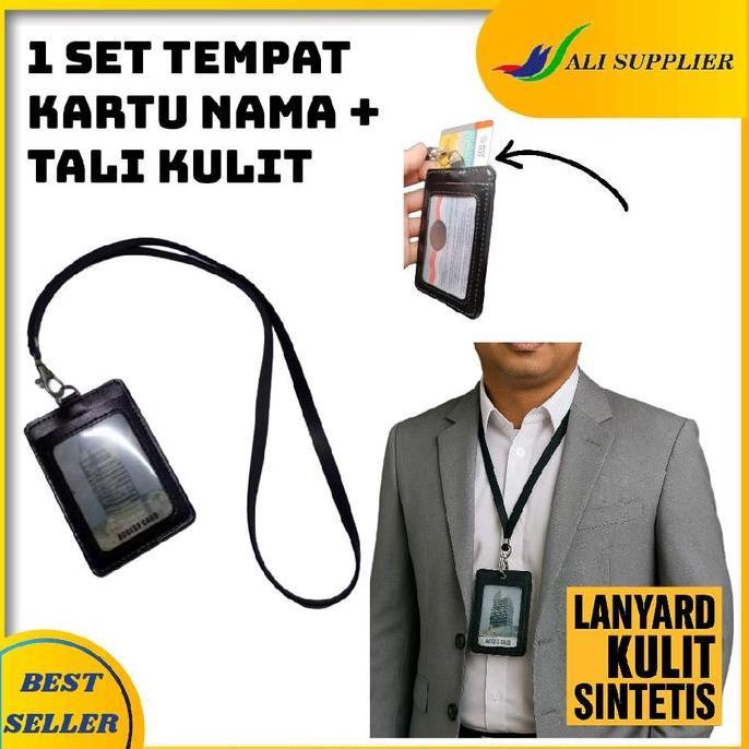 TEMPAT KARTU NAMA KULIT + TALI KULIT / ID CARD CASE HOLDER + TALI / NAME TAG KULIT / TALI TANDA PENG