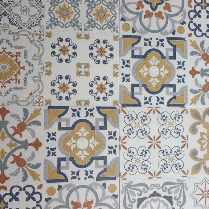 KERAMIK LANTAI 50X50 MOTIF BATIK HABITAT CUTTING GRANIT SANTORINI CAFE murah