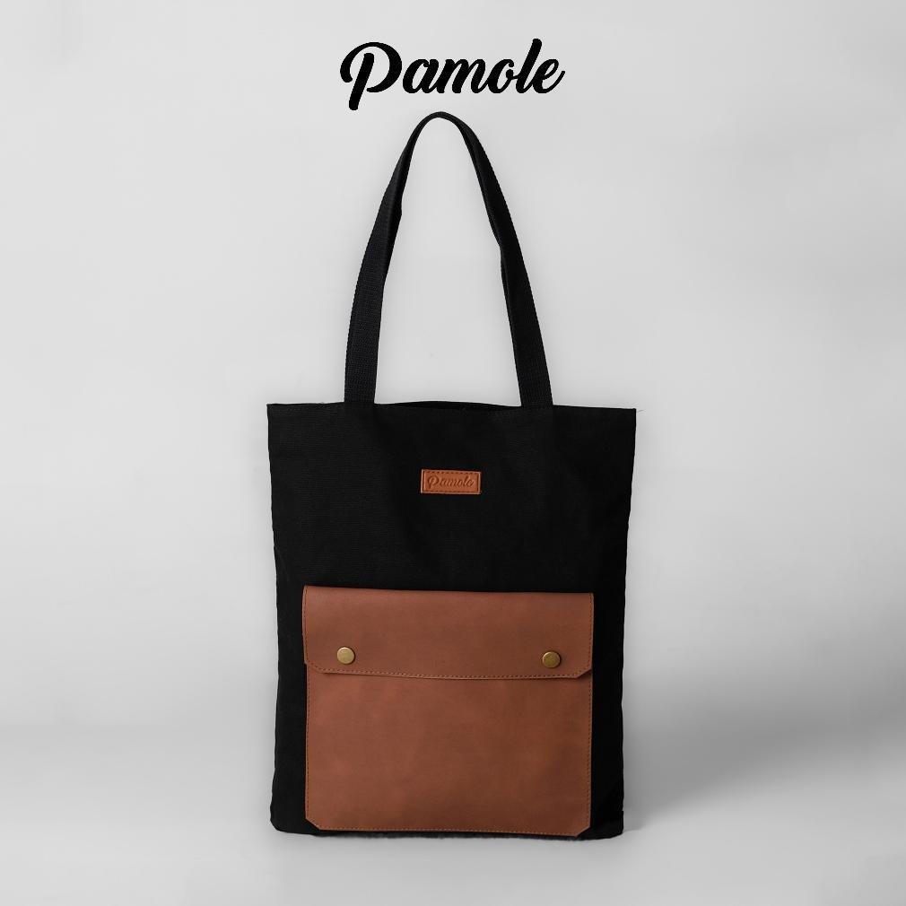 best sale pamole totebag kanvas totebag kuliah totebag kerja penutup resleting totebag unisex - pock