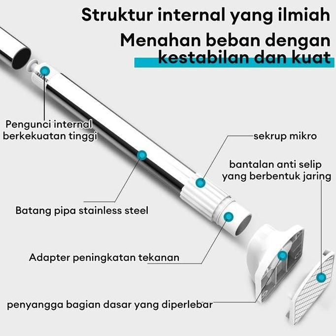 CARADA Tiang Jemuran Baju Gantungan/Tiang Hordeng Fleksibel Tiang/Tiang Pipa Kamar Mandi/Tiang Gorde