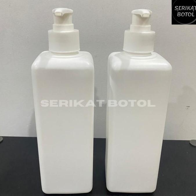 BOTOL 500ML KOTAK HDPE PUTIH PUMP LOTIONPOMPA 500 ML KOTAK PENCET