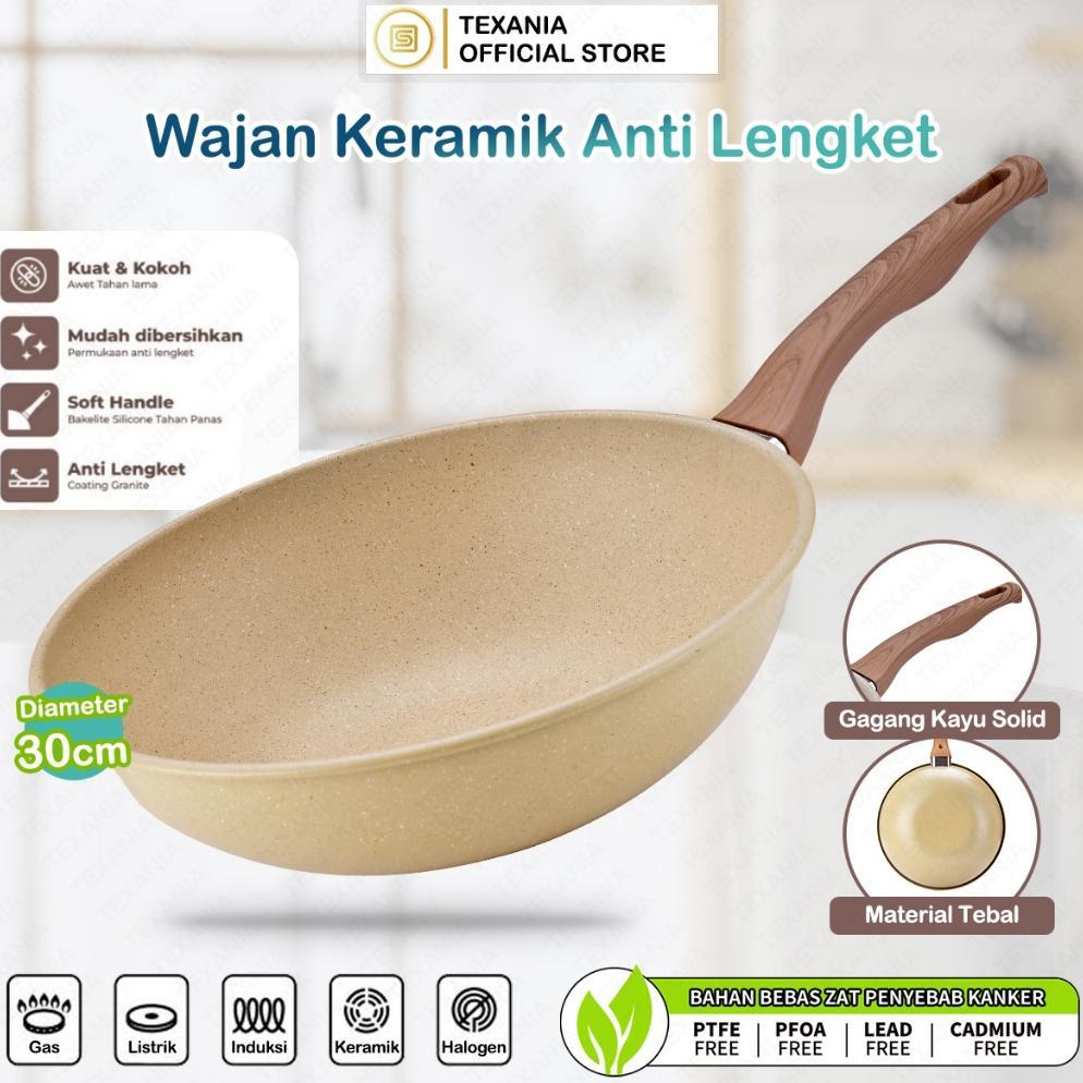 NEW TEXANIA Wajan Keramik 30cm Wajan Anti Lengket Warna Cream Kitchenware