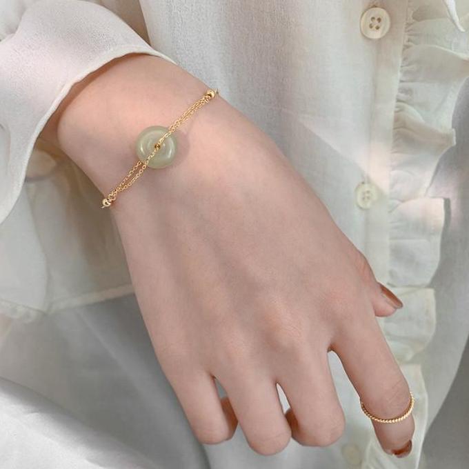 REBEKA.TOKO - GELANG WANITA GIOK HIJAU ASLI CANTIK LIONTIN KOIN HOKI KEBERUNTUNGAN