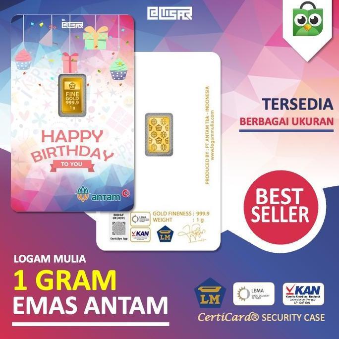 LM Logam Mulia Emas Antam 1 gram gr Kado Ulang Tahun Happy Birthday