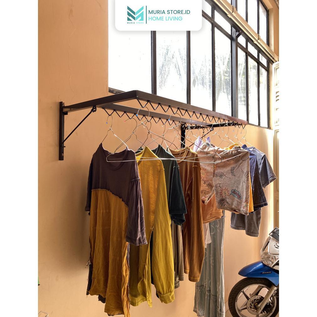 Jemuran Baju Lipat Tempel Tembok Lifting Hanger Gantungan Pakaian Jemuran Handuk Tempel Dinding