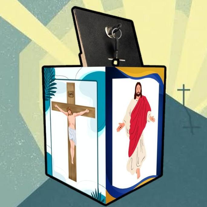 Celengan Kunci Jumbo Rohani Gambar Tuhan Yesus Ukuran Besar 15x20cm + Free 2 Kunci Tabungan Penuh Be