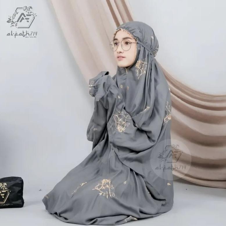 Murah  Mukena Terusan Bordir Bunga Love Rayon Timbul Lajuran Dewasa