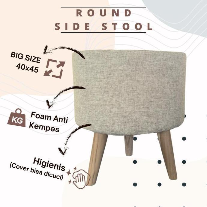 Hygge - Sofa Puff / Kursi Stool Kayu Bench Bulat Minimalis TS