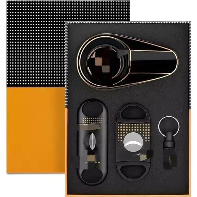 BEBAS ONGKIR - Black Gift Set 4 in 1 (Asbak Cutter V Puncher) Ashtray dan Pemotong Cerutu
