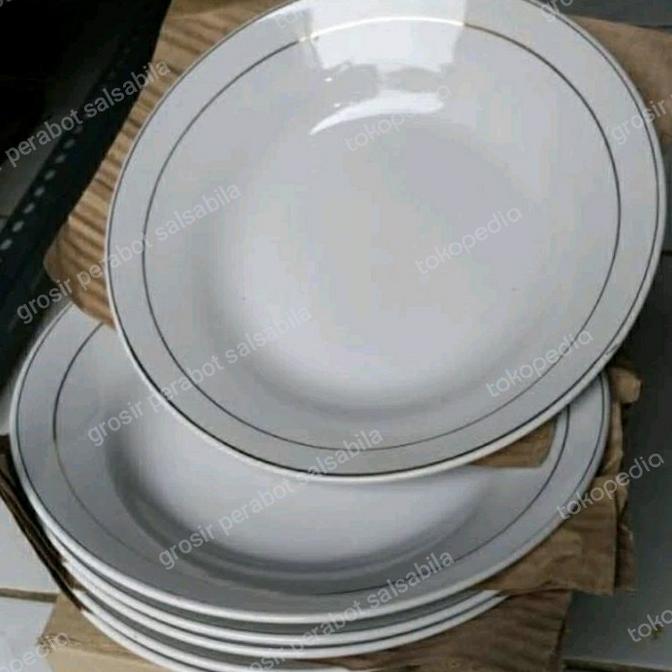 TERBARU - 1 lusin piring makan keramik putih lismas 9 dim sunbird