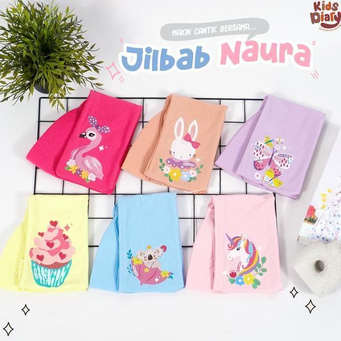Kids Diary Naura Jilbab Bergo Instan Anak Kaos Gambar Sablon 1-10 Tahun Kerudung Muslim Bahan Katun 