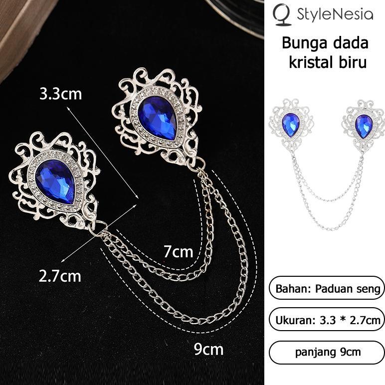 1set Pin Bros Kerah Kemeja Rantai Rumbai Lapel Pin Bros Jas Rantai Pin Kerah Kemeja Brooch Kristal B