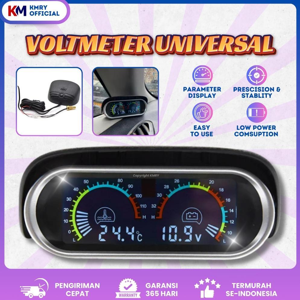 KMRY Voltmeter Universal 2 in 1 12V/24V LCD Motor Mobil Digital Horizontal Gauge Water Temperature