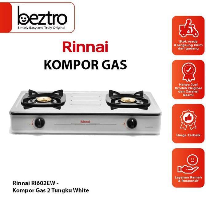 Rinnai Kompor Gas 2 Tungku RI-602EW Stainless - Cooker Hob Dapur Rumah Warna Putih
