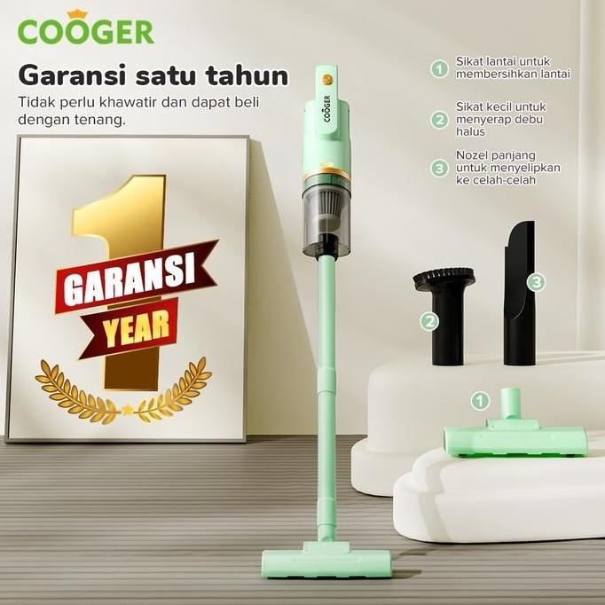 New- COOGER Vacuum Cleaner Vacuum Lantai Penyedot Debu 5IN1 Dengan Gagang Panjang Hijau Alat Penyedo