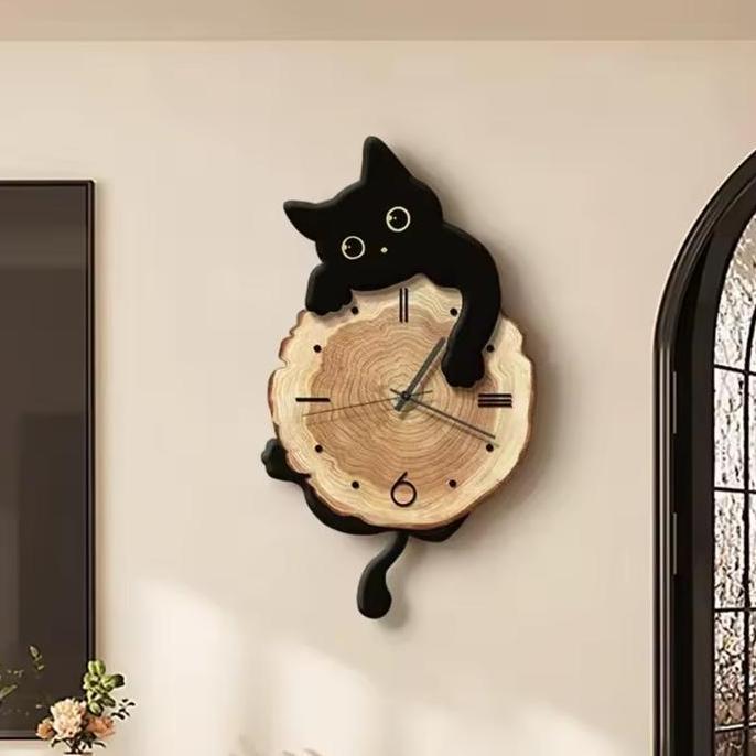 (pre order) jam dinding kucing ekor goyang