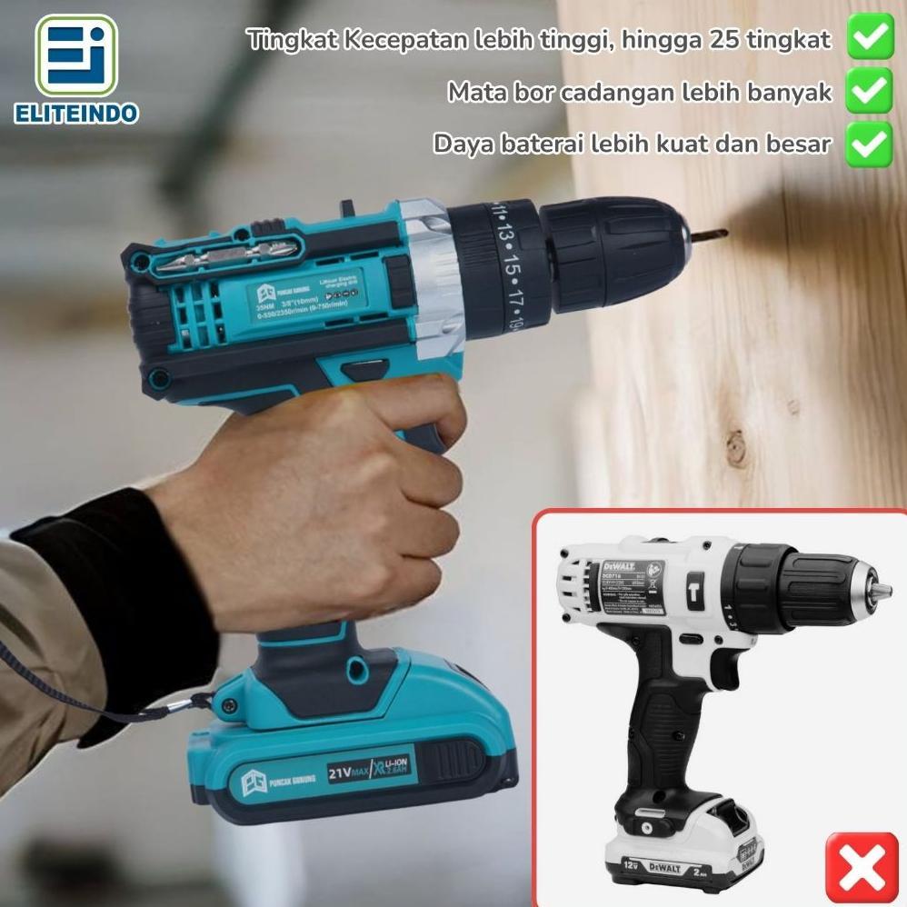 BEST SELLER ELITE SET MESIN BOR 2 BATERAI 50PCS IN 1 TOOLKIT LENGKAP PERKAKAS CORDLESS DRILL IMPACT 