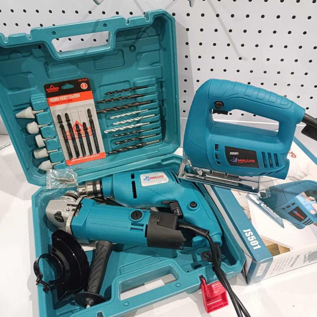 BEST SELLER PAKET 4 ITEM PROMO MURAH  GERGAJI JIGSAW MESIN JIGSAW + BOR LISTRIK 10MM KAIROS + GERIND