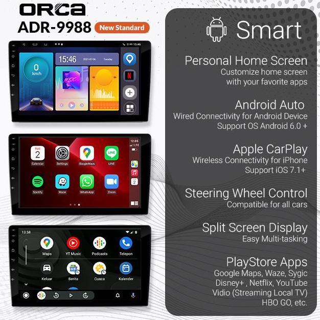 Head Unit Android Civic FB 2012-2015 Orca 9988 Auto Apple Car Play