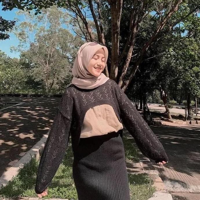 DS148 >> OUTER RAJUT YURA BALLON / Baju Wanita Motif Jaring / Lengan Balon knitwear panjang Atasan H