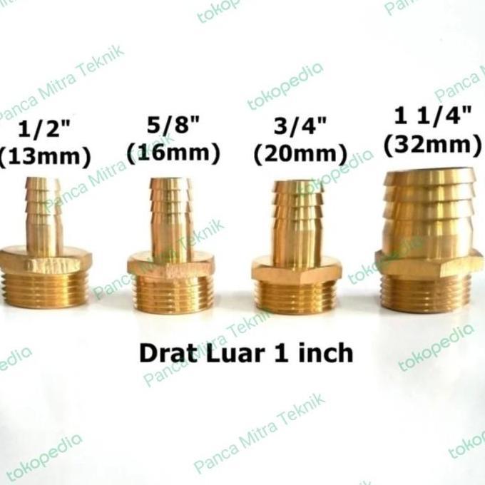 NEPEL SELANG 1" INCH DRAT LUAR SELANG 1/2" INCH KUNINGAN / BRASS
