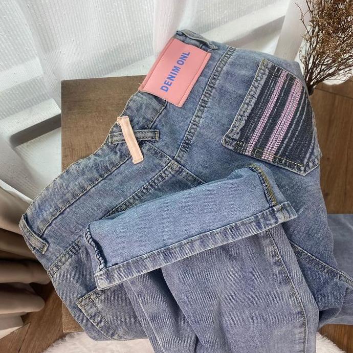 DF96 >> Shenel | Blupink Jeans Celana Jeans Wanita Highwaist Jeans Sobek Ripped Jeans Kulot Panjang 