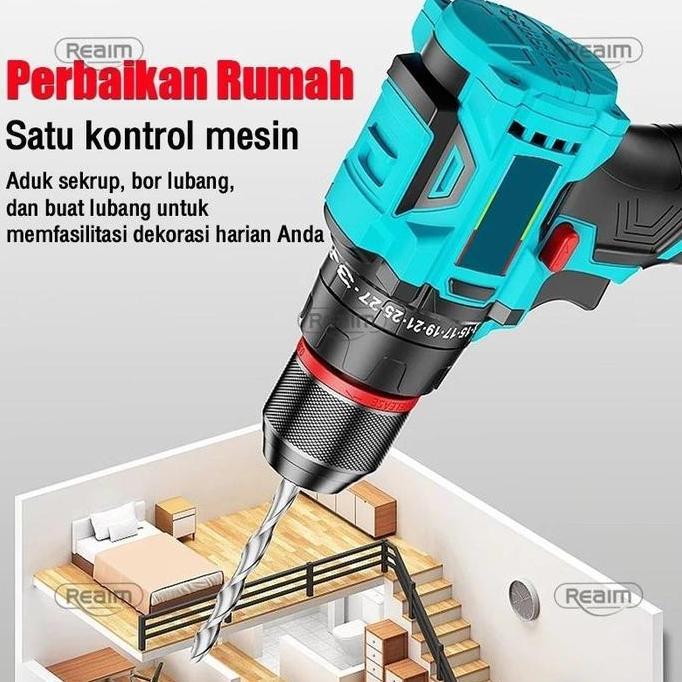 OSHAKAN Reaim 3 Speed Brushless Cordless Drill  Mesin Bor Baterai Bor Listrik Tangan Cordless Electr