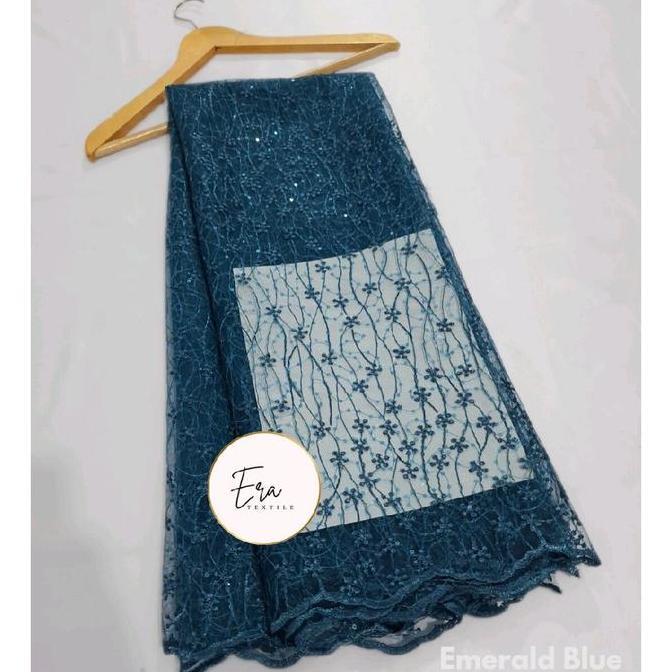 DS319 >> Kain Brokat Tile Spangle warna Coklat Mahogany Premium Elegant - Kain Tulle Spangel Meteran