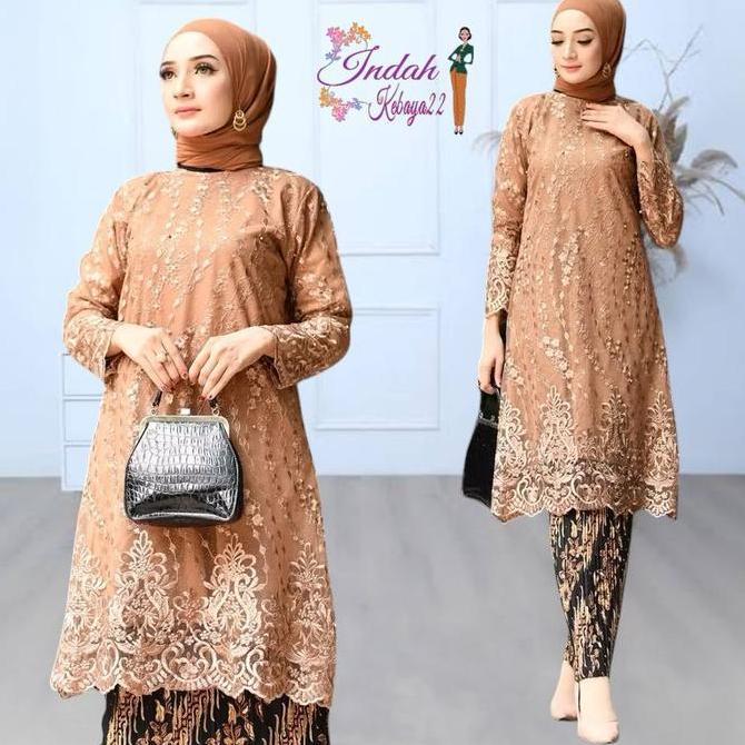 DE139 >> Setelan Kebaya Tunik Kurung Melayu Brokat Tile Kebaya Modern Elegan Baju Dress Atasan Wanit