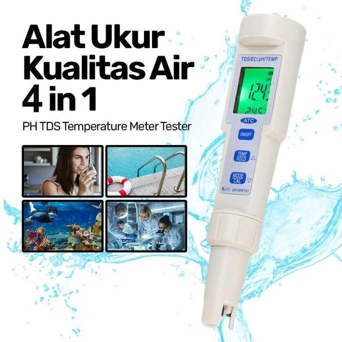 REWARLI Alat Tes Kualitas Air Digital 4 in 1 pH TDS EC Suhu untuk Aquarium dan Hidroponik