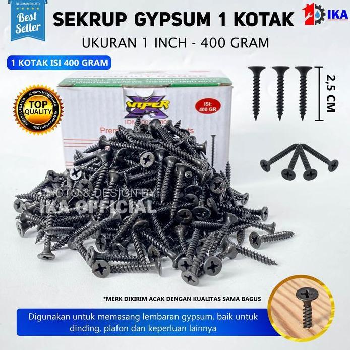 Terlaris - Skrup / Sekrup Gypsum Hitam 1 Inch - per dus = per 400 - 500 gram