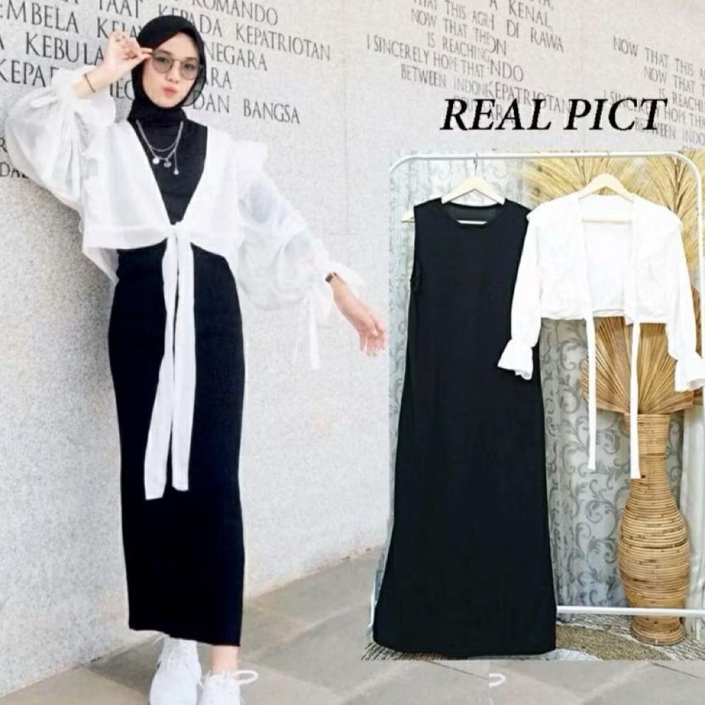 Serayu Dress 2in1 Set Rompi Outer Rubiya Putih Gamis Maxy Wanita