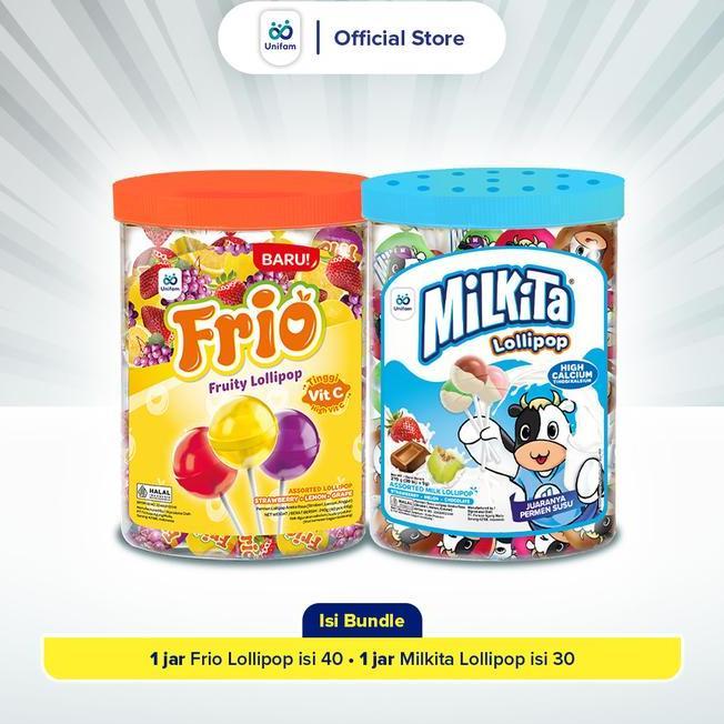 Paket Lolipop Toples Milkita Permen Susu Dan Frio Permen Rasa Buah 2 Jar