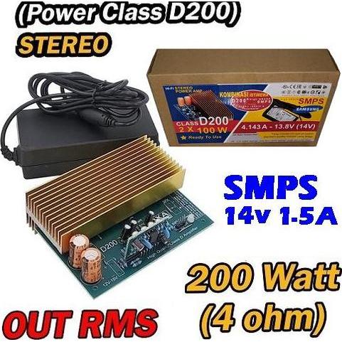 Kit Power Amplifier Stereo Class-D 2X100W D200 200W Ampli 200Watt + Adaptor Psu Smps 14V Harga Khusu