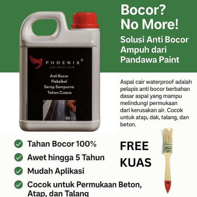 desyivarnabirian - [bonus kuas]phoenix lem aspal cair waterproof 1 kg anti bocor fleksibel serap sem