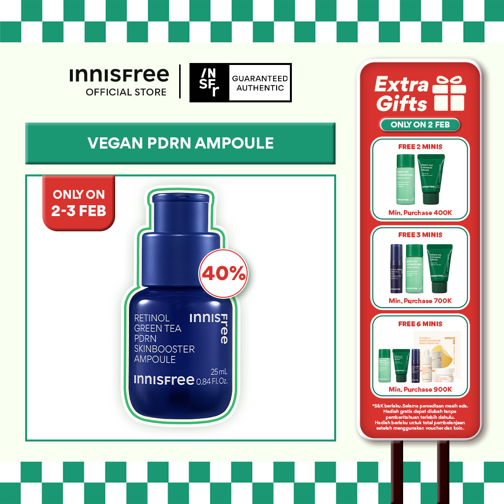Innisfree Retinol Green Tea PDRN Skinbooster Ampoule 25ml - Serum Wajah Anti Aging